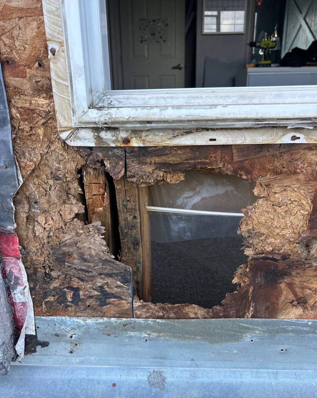 Wall area beneath the old window exposed during the project